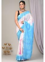 Cotton  Sky Blue Daily Wear Printed Saree